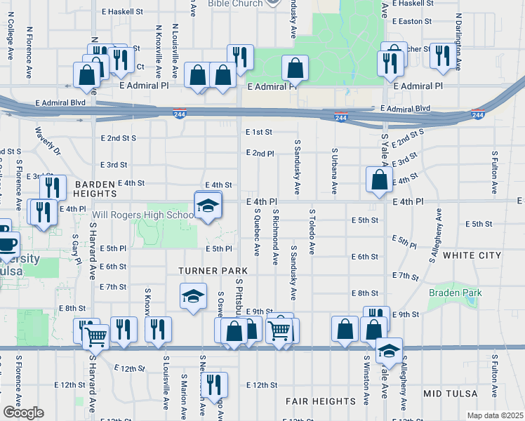 map of restaurants, bars, coffee shops, grocery stores, and more near 416 South Richmond Avenue in Tulsa