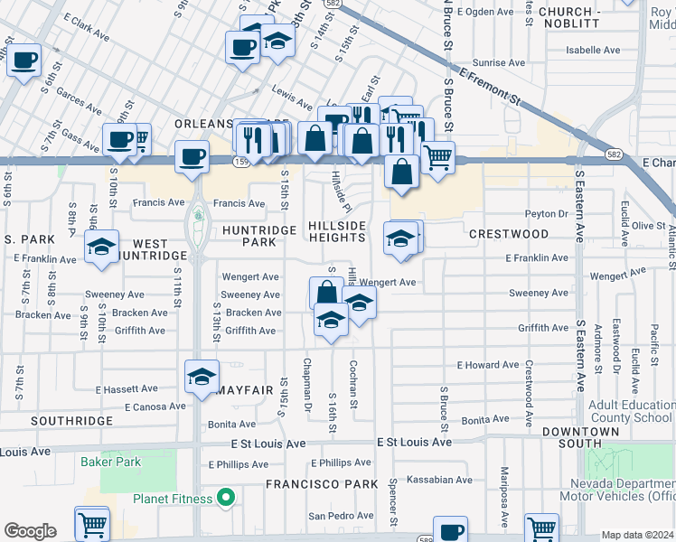map of restaurants, bars, coffee shops, grocery stores, and more near 1308 South 16th Street in Las Vegas