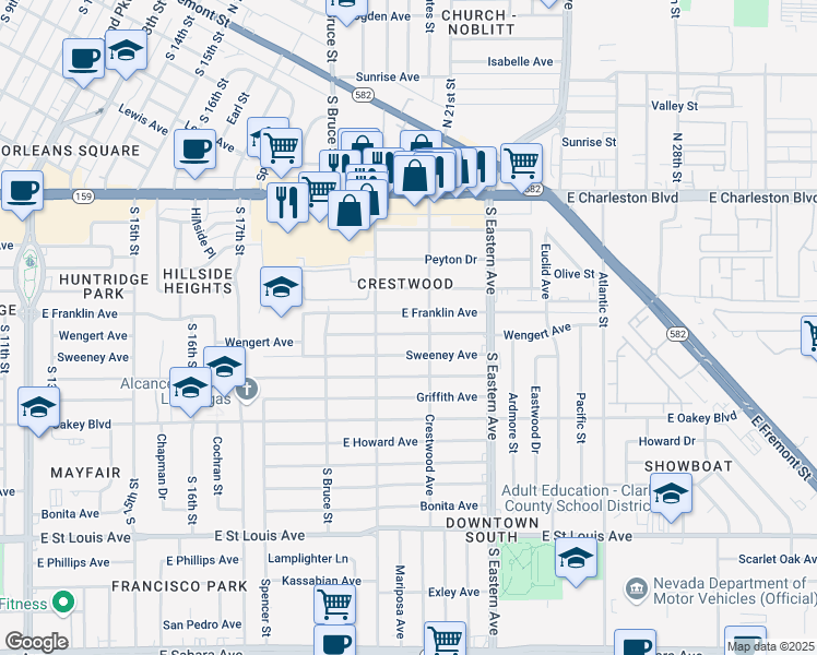 map of restaurants, bars, coffee shops, grocery stores, and more near 1921 Wengert Avenue in Las Vegas