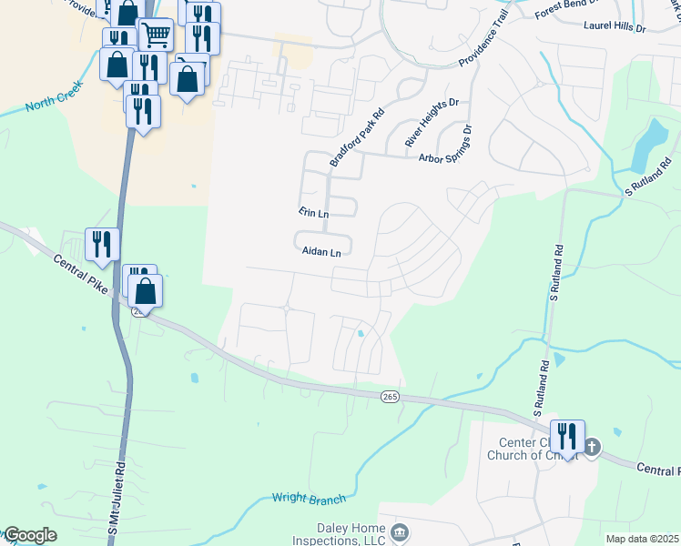 map of restaurants, bars, coffee shops, grocery stores, and more near 3167 Aidan Lane in Mt. Juliet