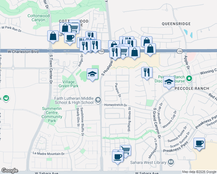 map of restaurants, bars, coffee shops, grocery stores, and more near 10009 Calabasas Avenue in Las Vegas