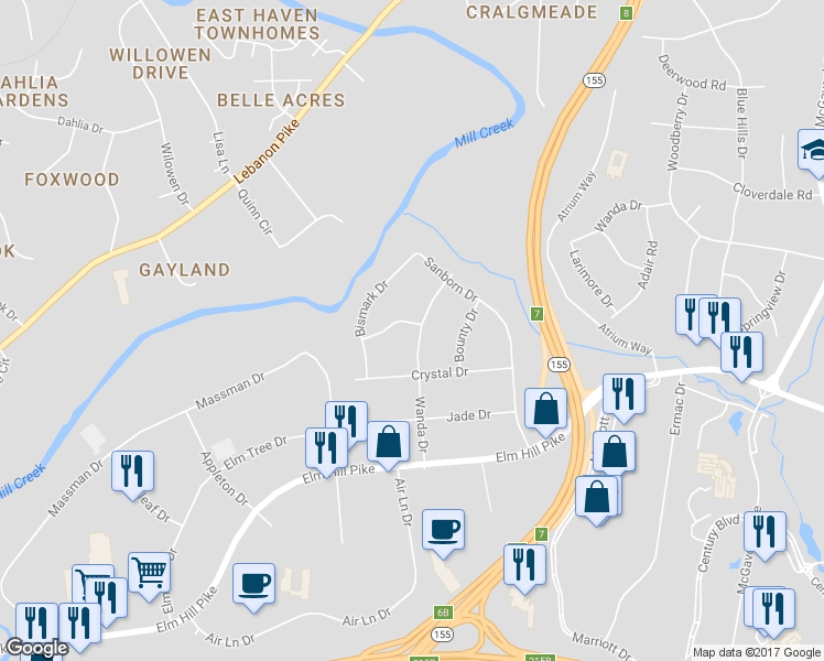 map of restaurants, bars, coffee shops, grocery stores, and more near 514 Wanda Drive in Nashville