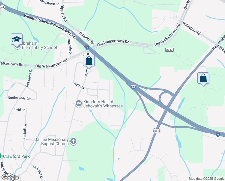 map of restaurants, bars, coffee shops, grocery stores, and more near 4391 Winnabow Road in Winston-Salem