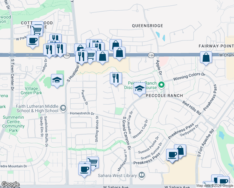 map of restaurants, bars, coffee shops, grocery stores, and more near 9708 Polo Circle in Las Vegas