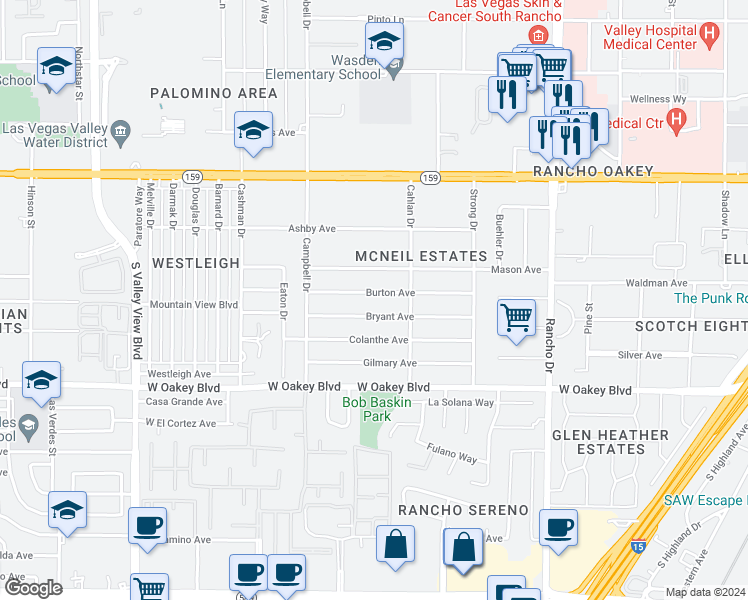 map of restaurants, bars, coffee shops, grocery stores, and more near 2901 Burton Avenue in Las Vegas