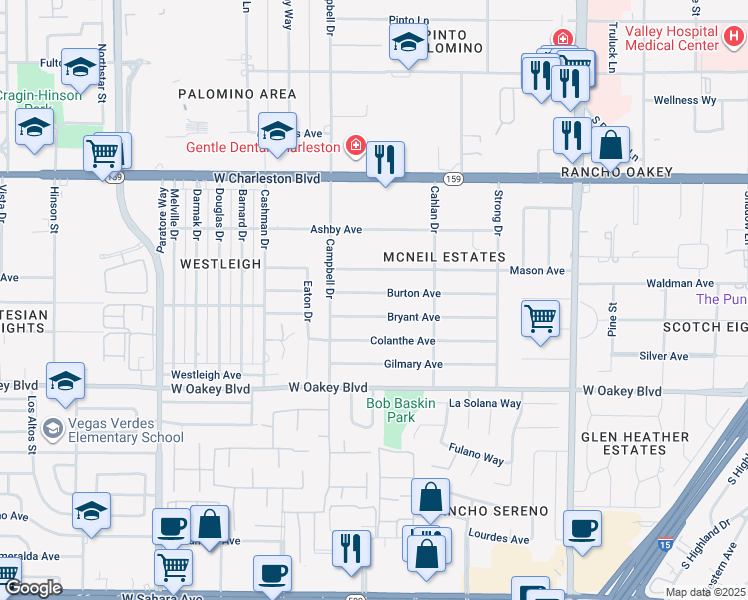 map of restaurants, bars, coffee shops, grocery stores, and more near 2917 Burton Avenue in Las Vegas