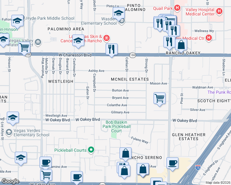 map of restaurants, bars, coffee shops, grocery stores, and more near 2901 Burton Avenue in Las Vegas