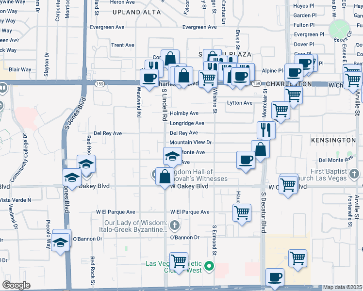 map of restaurants, bars, coffee shops, grocery stores, and more near 5413 Mountain View Drive in Las Vegas