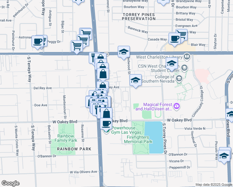 map of restaurants, bars, coffee shops, grocery stores, and more near 1409 Santa Margarita Street in Las Vegas