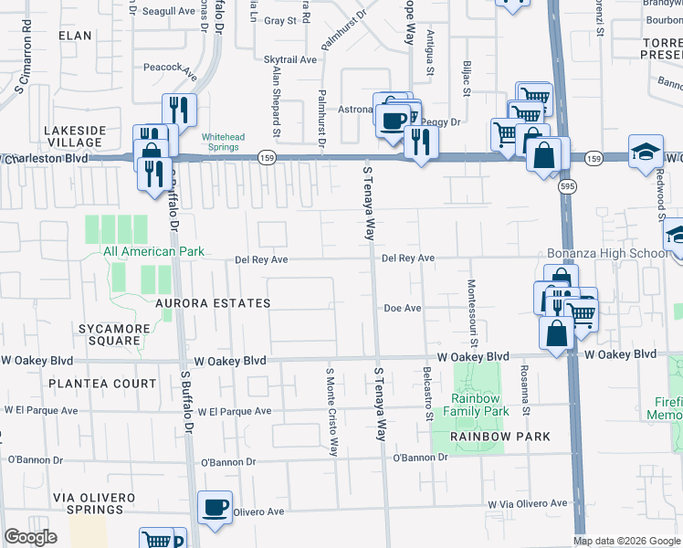 map of restaurants, bars, coffee shops, grocery stores, and more near 1400 Silver Oaks Street in Las Vegas