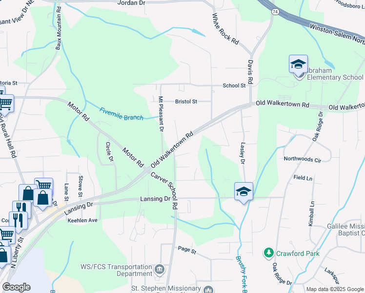 map of restaurants, bars, coffee shops, grocery stores, and more near 4803 Doris Street in Winston-Salem