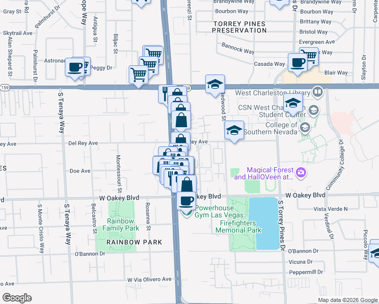map of restaurants, bars, coffee shops, grocery stores, and more near 1406 Santa Margarita Street in Las Vegas