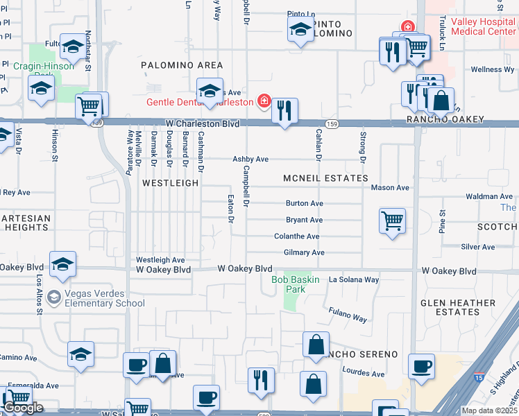 map of restaurants, bars, coffee shops, grocery stores, and more near 3000 Bryant Avenue in Las Vegas