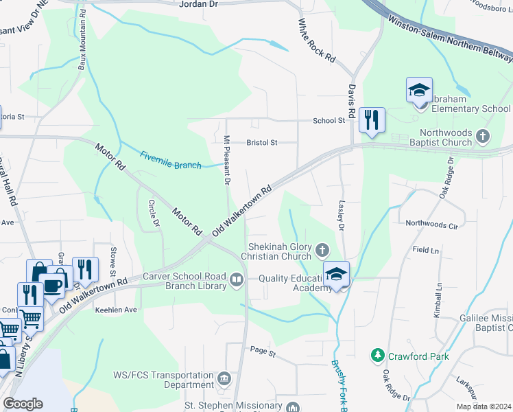 map of restaurants, bars, coffee shops, grocery stores, and more near 4803 Doris Street in Winston-Salem