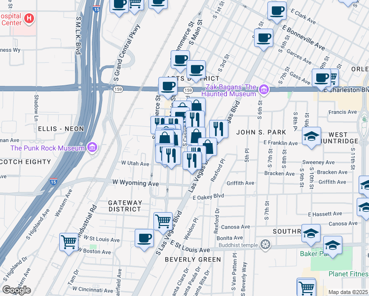 map of restaurants, bars, coffee shops, grocery stores, and more near 224 East Imperial Avenue in Las Vegas