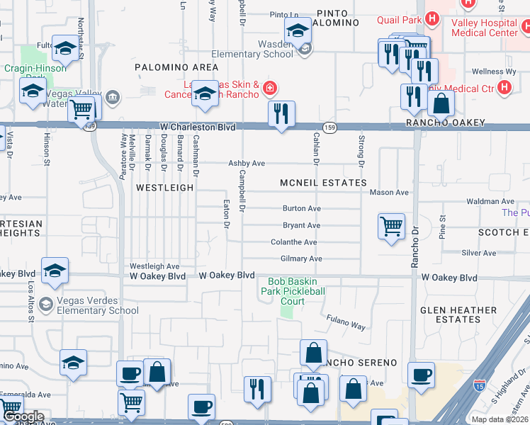 map of restaurants, bars, coffee shops, grocery stores, and more near 3000 Bryant Avenue in Las Vegas