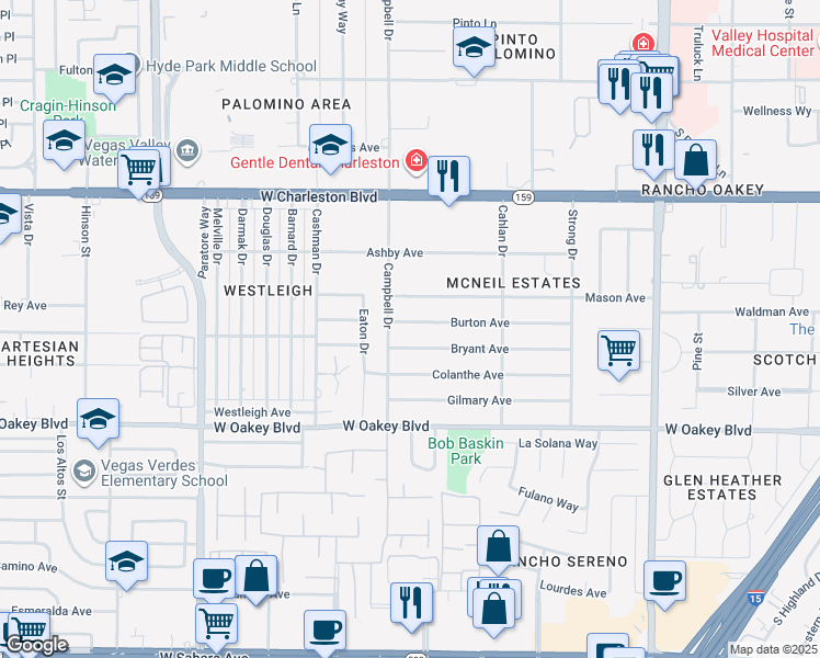 map of restaurants, bars, coffee shops, grocery stores, and more near 3000 Bryant Avenue in Las Vegas