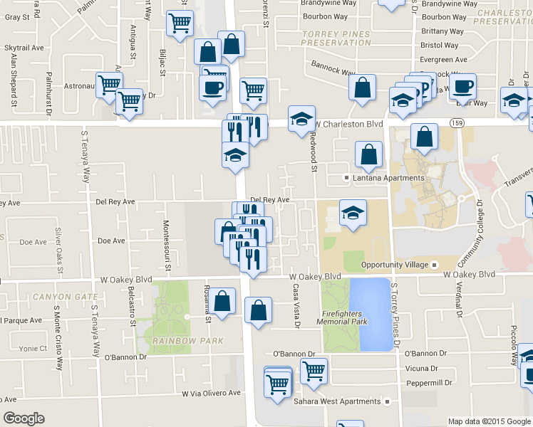 map of restaurants, bars, coffee shops, grocery stores, and more near 1410 Santa Margarita Street in Las Vegas