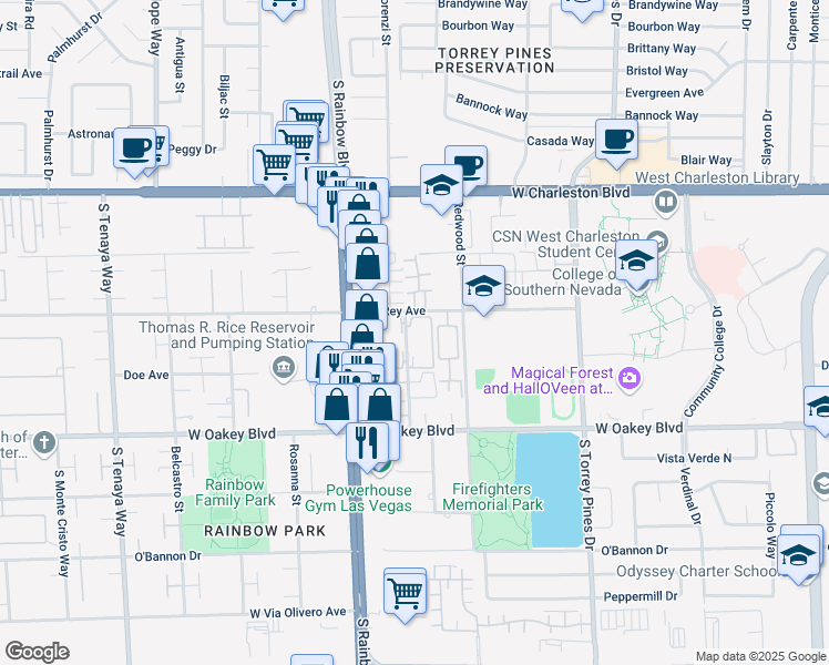 map of restaurants, bars, coffee shops, grocery stores, and more near 1409 Santa Margarita Street in Las Vegas