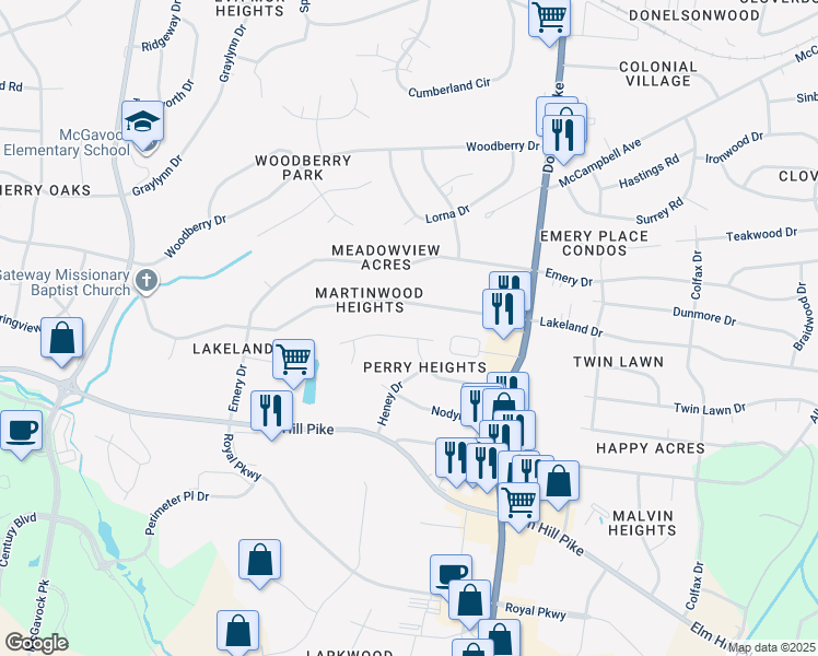 map of restaurants, bars, coffee shops, grocery stores, and more near 2724 Mc Keige Drive in Nashville