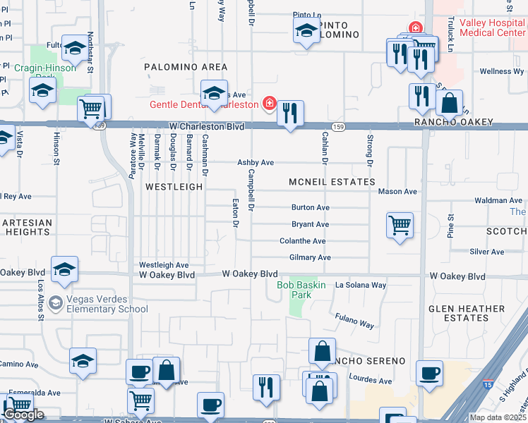 map of restaurants, bars, coffee shops, grocery stores, and more near 3011 Burton Avenue in Las Vegas