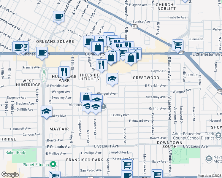 map of restaurants, bars, coffee shops, grocery stores, and more near 1300 Pauline Way in Las Vegas
