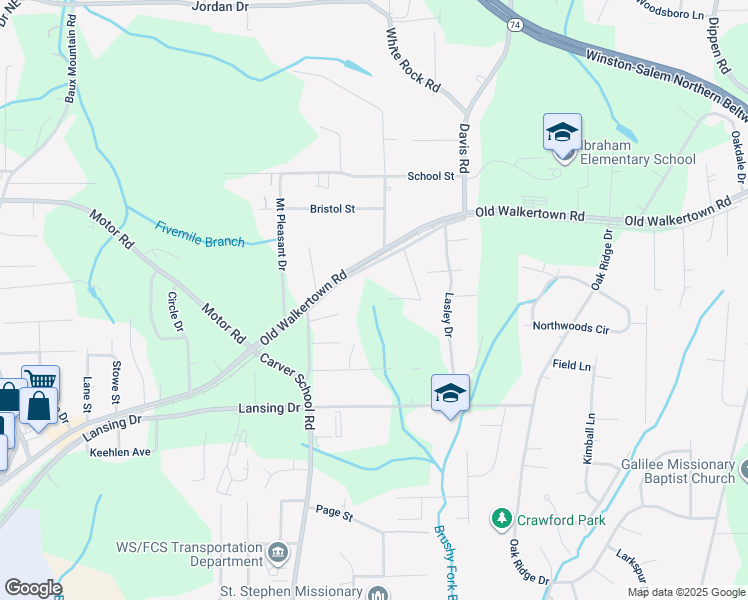 map of restaurants, bars, coffee shops, grocery stores, and more near Doris Street in Winston-Salem