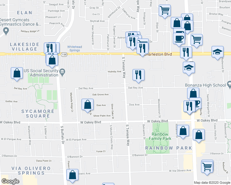 map of restaurants, bars, coffee shops, grocery stores, and more near 1400 Silver Oaks St in Las Vegas