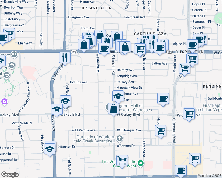 map of restaurants, bars, coffee shops, grocery stores, and more near 5436 Del Monte Avenue in Las Vegas