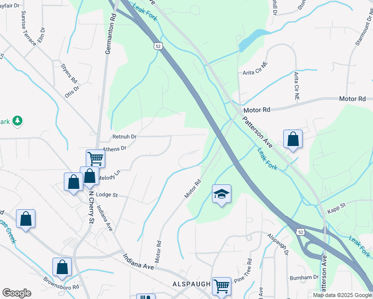 map of restaurants, bars, coffee shops, grocery stores, and more near 36 North Hills Drive in Winston-Salem