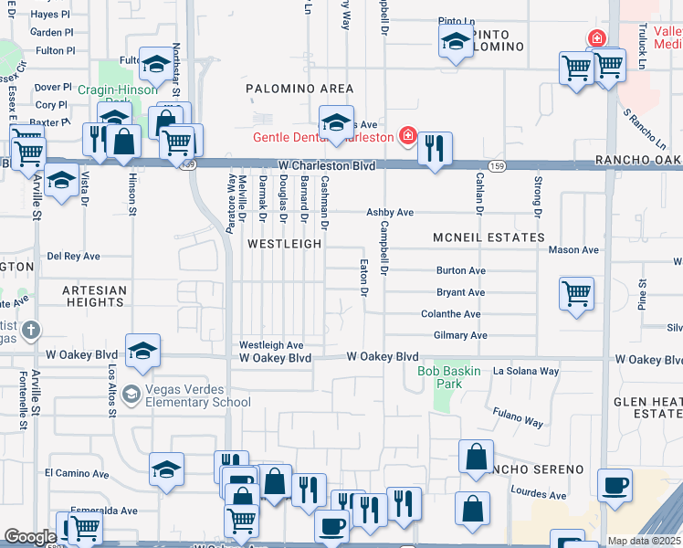map of restaurants, bars, coffee shops, grocery stores, and more near 3213 Burton Avenue in Las Vegas