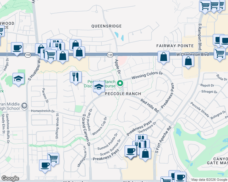 map of restaurants, bars, coffee shops, grocery stores, and more near 9505 Grand Canal Drive in Las Vegas