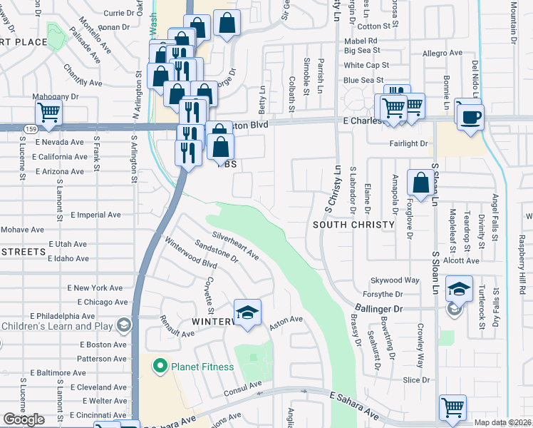 map of restaurants, bars, coffee shops, grocery stores, and more near 5371 Summertime Drive in Las Vegas