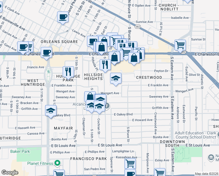 map of restaurants, bars, coffee shops, grocery stores, and more near 1300 Pauline Way in Las Vegas