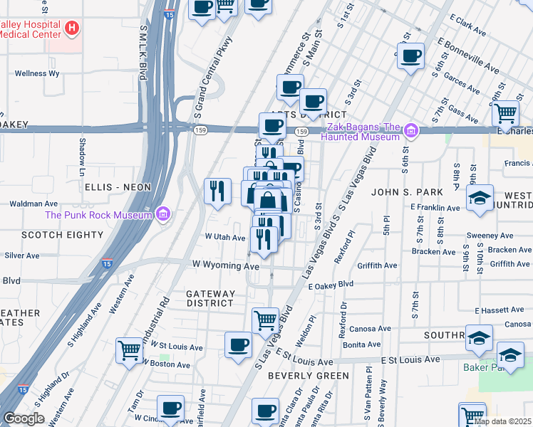 map of restaurants, bars, coffee shops, grocery stores, and more near 1415 South Commerce Street in Las Vegas