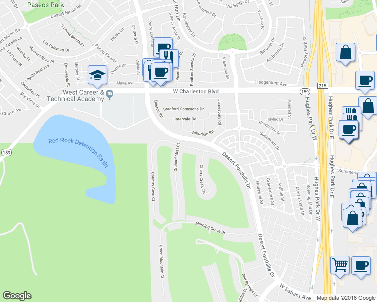 map of restaurants, bars, coffee shops, grocery stores, and more near 1973 Alcova Ridge Drive in Las Vegas