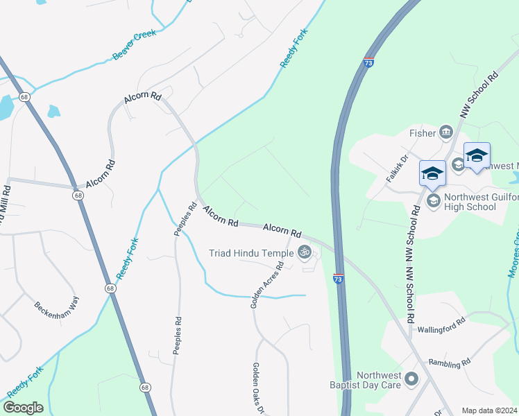 map of restaurants, bars, coffee shops, grocery stores, and more near 6206 Bateman Court in Greensboro
