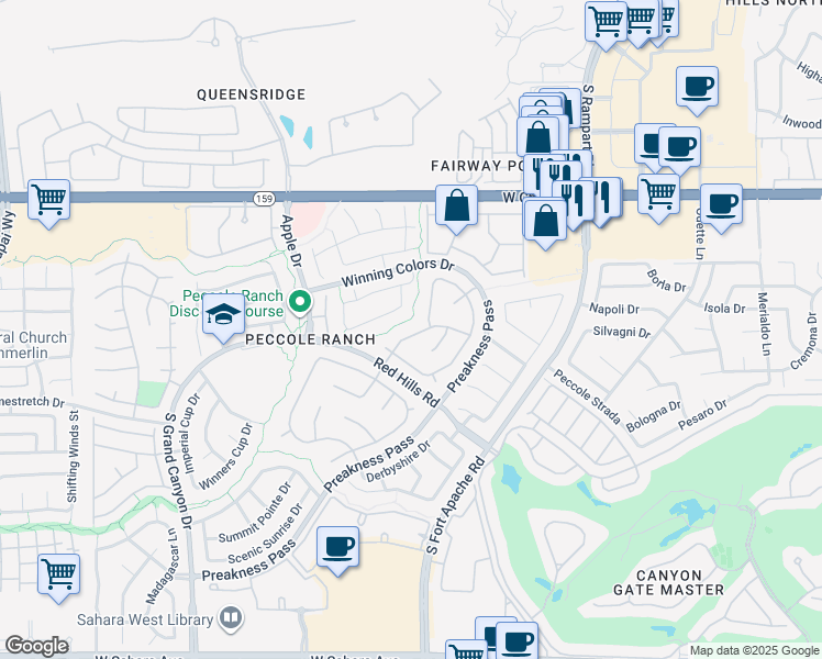 map of restaurants, bars, coffee shops, grocery stores, and more near 9332 Sienna Vista Drive in Las Vegas