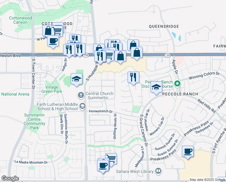 map of restaurants, bars, coffee shops, grocery stores, and more near 9804 La Vid Court in Las Vegas