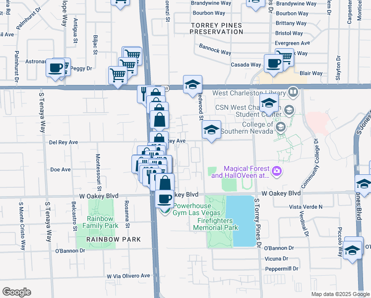 map of restaurants, bars, coffee shops, grocery stores, and more near 1407 Santa Margarita Street in Las Vegas