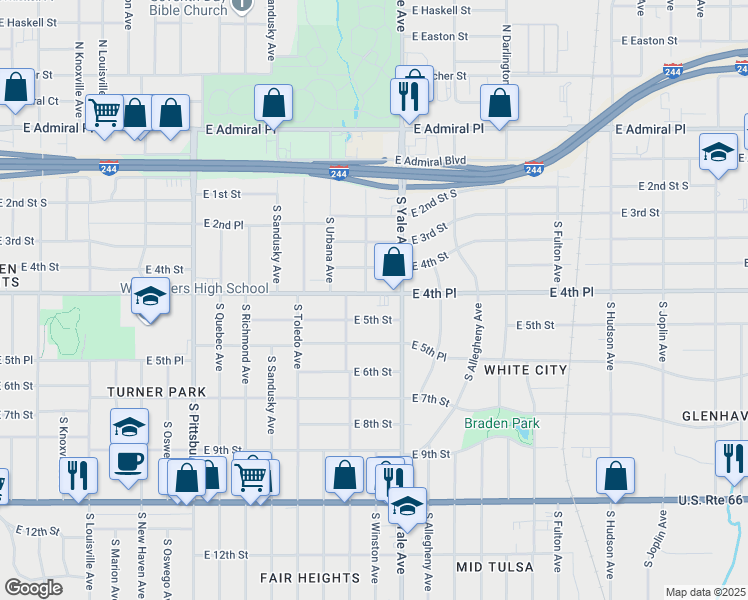 map of restaurants, bars, coffee shops, grocery stores, and more near 4728 East 4th Place in Tulsa