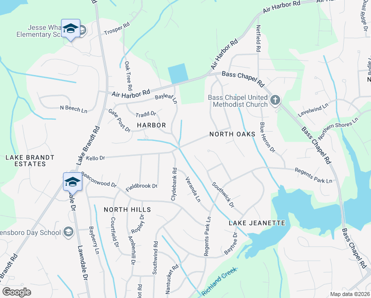 map of restaurants, bars, coffee shops, grocery stores, and more near 2712 Southwick Drive in Greensboro