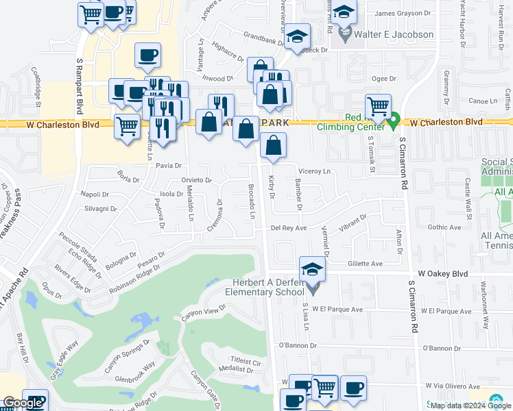 map of restaurants, bars, coffee shops, grocery stores, and more near 1513 Brocado Lane in Las Vegas