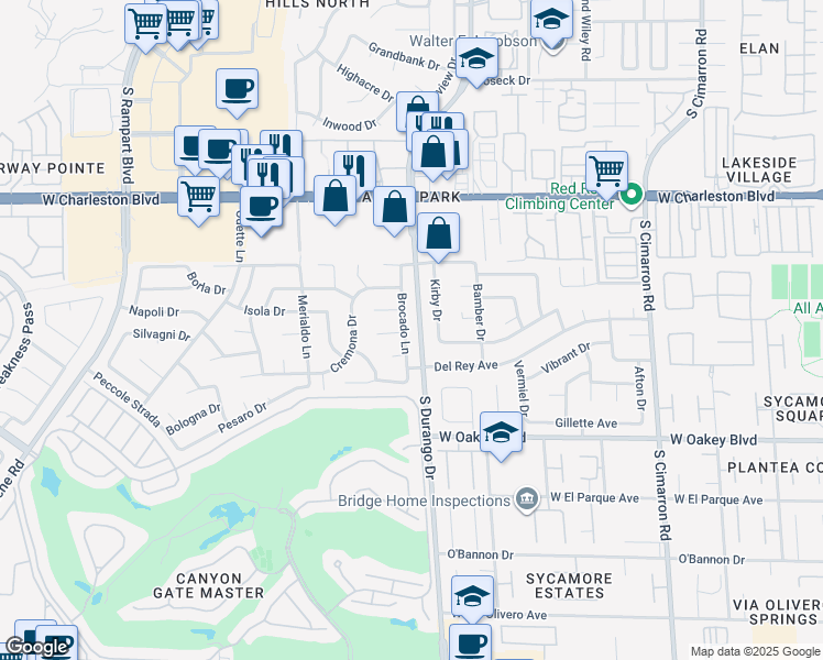 map of restaurants, bars, coffee shops, grocery stores, and more near 1513 Brocado Lane in Las Vegas