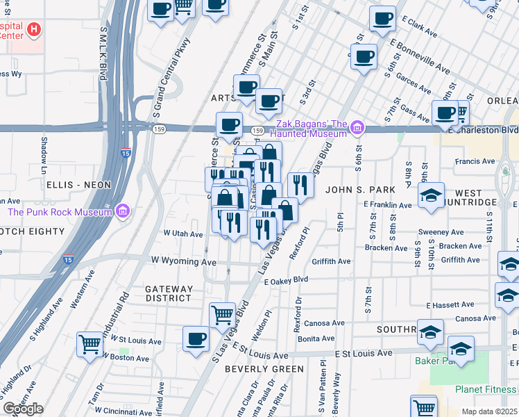 map of restaurants, bars, coffee shops, grocery stores, and more near 224 East Imperial Avenue in Las Vegas