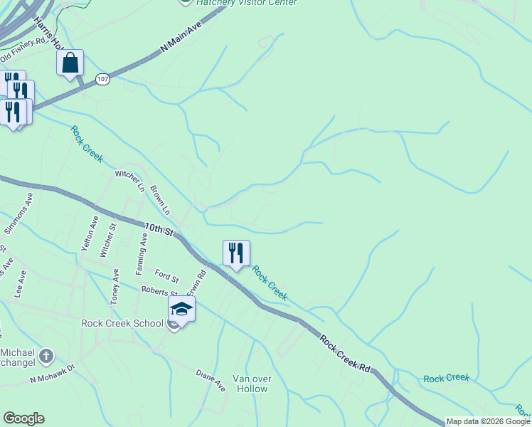 map of restaurants, bars, coffee shops, grocery stores, and more near 555 Blaine White Road in Erwin