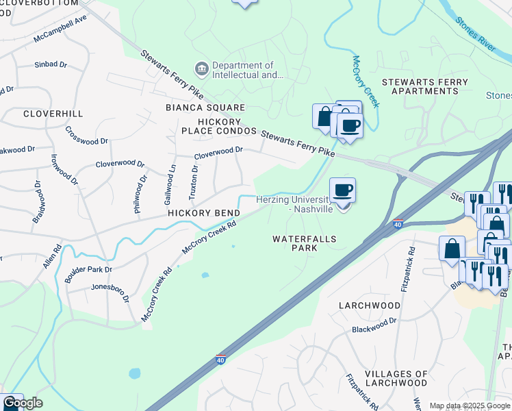 map of restaurants, bars, coffee shops, grocery stores, and more near 550 McCrory Creek Road in Nashville