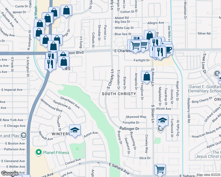 map of restaurants, bars, coffee shops, grocery stores, and more near 5515 Blackthorn Drive in Las Vegas