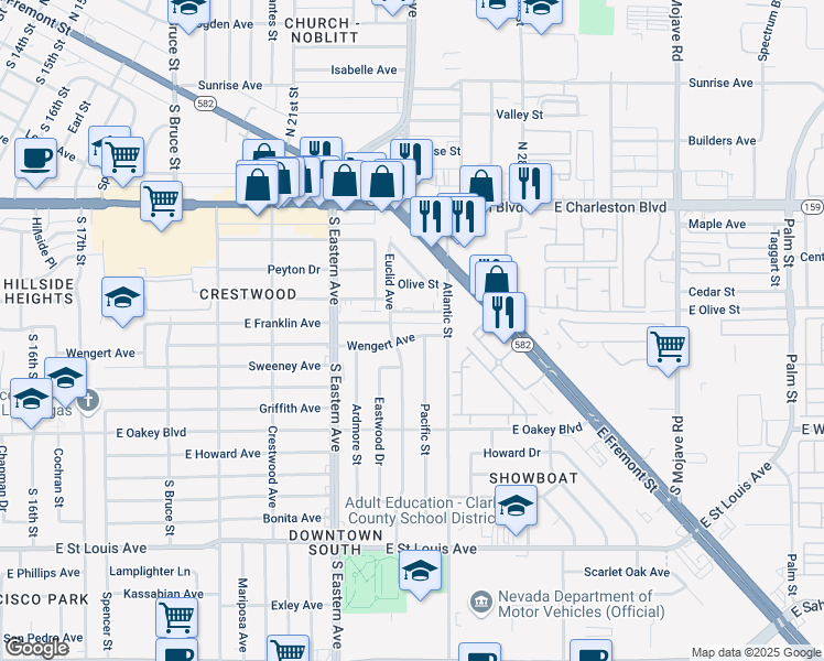 map of restaurants, bars, coffee shops, grocery stores, and more near 2204 Wengert Avenue in Las Vegas