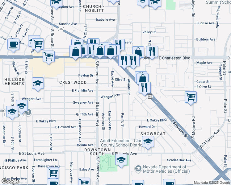 map of restaurants, bars, coffee shops, grocery stores, and more near 2204 Wengert Avenue in Las Vegas